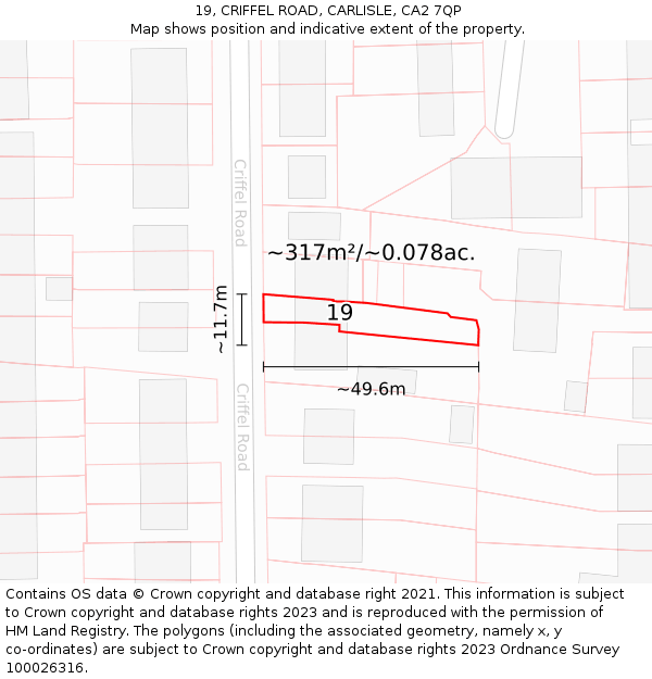 19, CRIFFEL ROAD, CARLISLE, CA2 7QP: Plot and title map