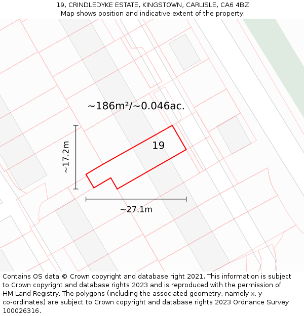19, CRINDLEDYKE ESTATE, KINGSTOWN, CARLISLE, CA6 4BZ: Plot and title map