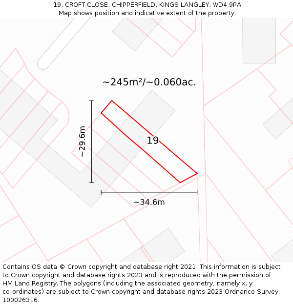 19, CROFT CLOSE, CHIPPERFIELD, KINGS LANGLEY, WD4 9PA: Plot and title map