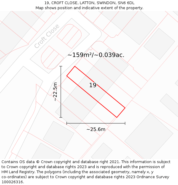 19, CROFT CLOSE, LATTON, SWINDON, SN6 6DL: Plot and title map