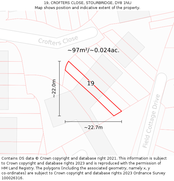19, CROFTERS CLOSE, STOURBRIDGE, DY8 1NU: Plot and title map