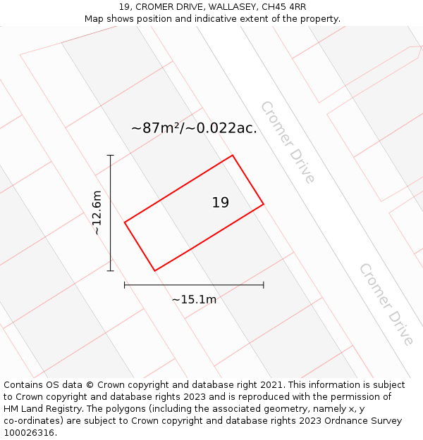 19, CROMER DRIVE, WALLASEY, CH45 4RR: Plot and title map