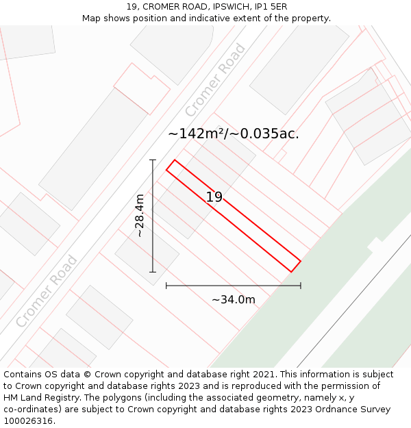 19, CROMER ROAD, IPSWICH, IP1 5ER: Plot and title map