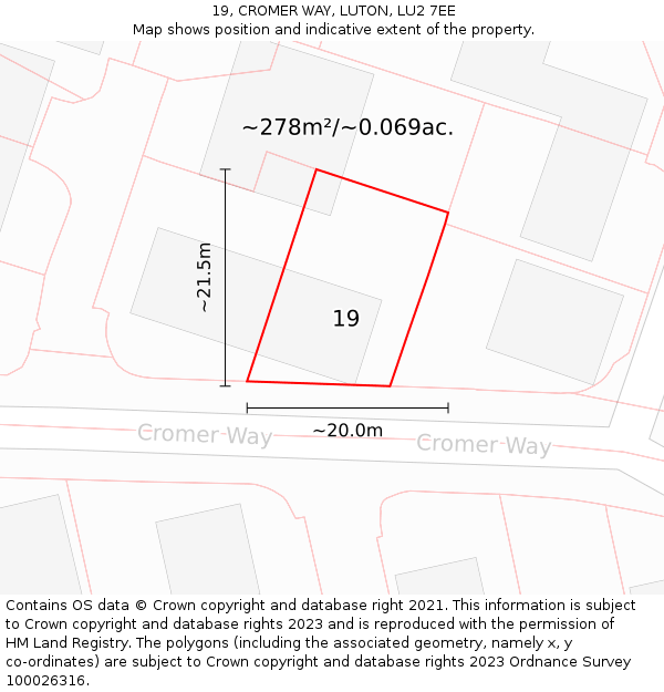 19, CROMER WAY, LUTON, LU2 7EE: Plot and title map