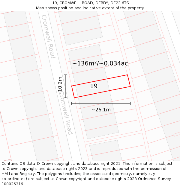 19, CROMWELL ROAD, DERBY, DE23 6TS: Plot and title map