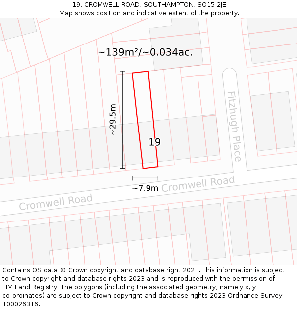 19, CROMWELL ROAD, SOUTHAMPTON, SO15 2JE: Plot and title map