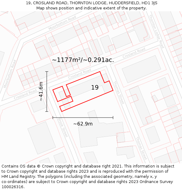 19, CROSLAND ROAD, THORNTON LODGE, HUDDERSFIELD, HD1 3JS: Plot and title map