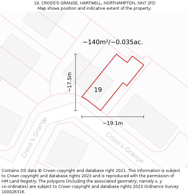19, CROSS'S GRANGE, HARTWELL, NORTHAMPTON, NN7 2FD: Plot and title map