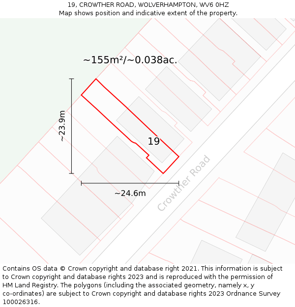 19, CROWTHER ROAD, WOLVERHAMPTON, WV6 0HZ: Plot and title map