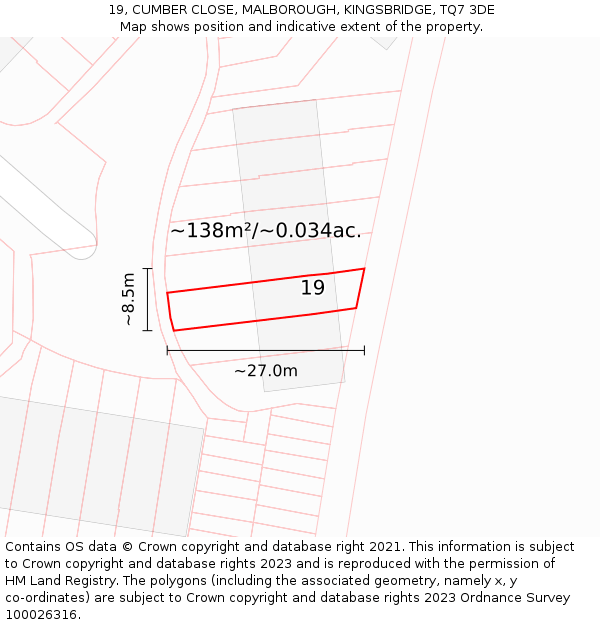 19, CUMBER CLOSE, MALBOROUGH, KINGSBRIDGE, TQ7 3DE: Plot and title map