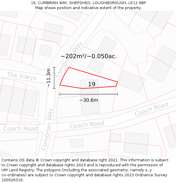 19, CUMBRIAN WAY, SHEPSHED, LOUGHBOROUGH, LE12 9BP: Plot and title map