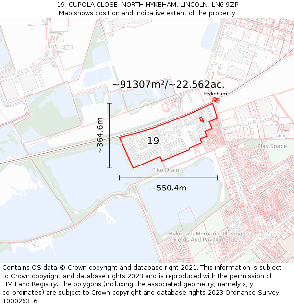 19, CUPOLA CLOSE, NORTH HYKEHAM, LINCOLN, LN6 9ZP: Plot and title map