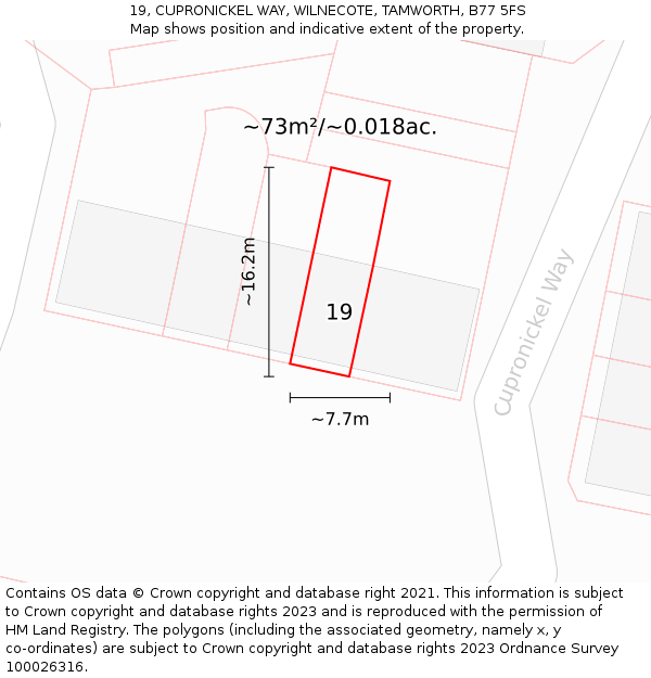 19, CUPRONICKEL WAY, WILNECOTE, TAMWORTH, B77 5FS: Plot and title map