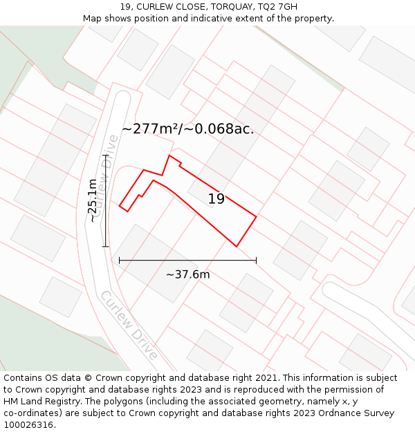 19, CURLEW CLOSE, TORQUAY, TQ2 7GH: Plot and title map