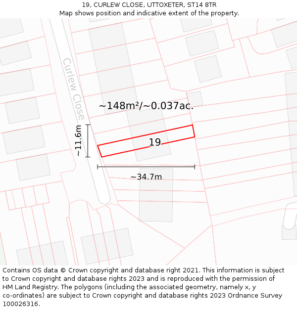 19, CURLEW CLOSE, UTTOXETER, ST14 8TR: Plot and title map