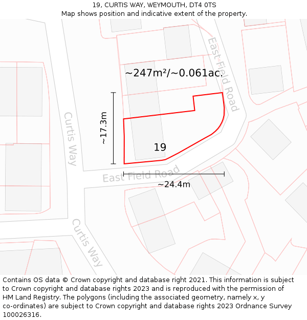 19, CURTIS WAY, WEYMOUTH, DT4 0TS: Plot and title map
