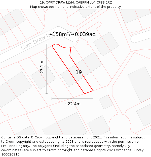 19, CWRT DRAW LLYN, CAERPHILLY, CF83 1RZ: Plot and title map