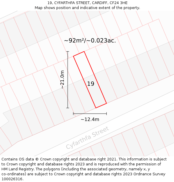 19, CYFARTHFA STREET, CARDIFF, CF24 3HE: Plot and title map