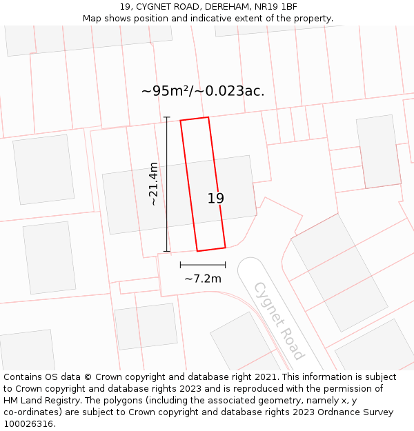 19, CYGNET ROAD, DEREHAM, NR19 1BF: Plot and title map
