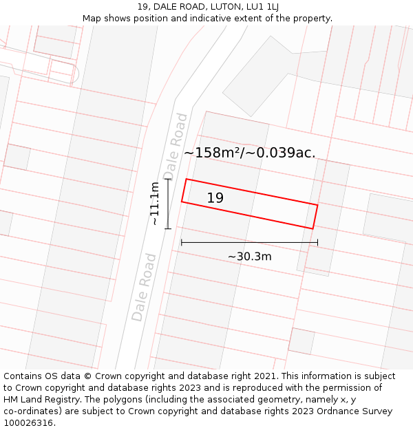 19, DALE ROAD, LUTON, LU1 1LJ: Plot and title map