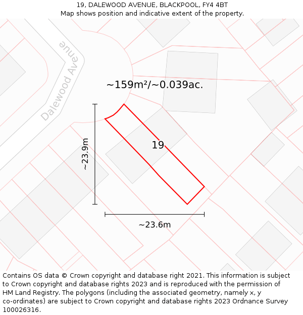 19, DALEWOOD AVENUE, BLACKPOOL, FY4 4BT: Plot and title map