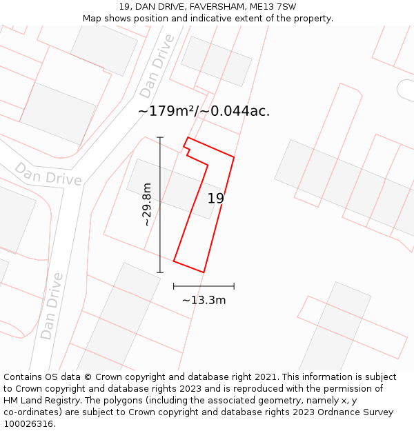 19, DAN DRIVE, FAVERSHAM, ME13 7SW: Plot and title map