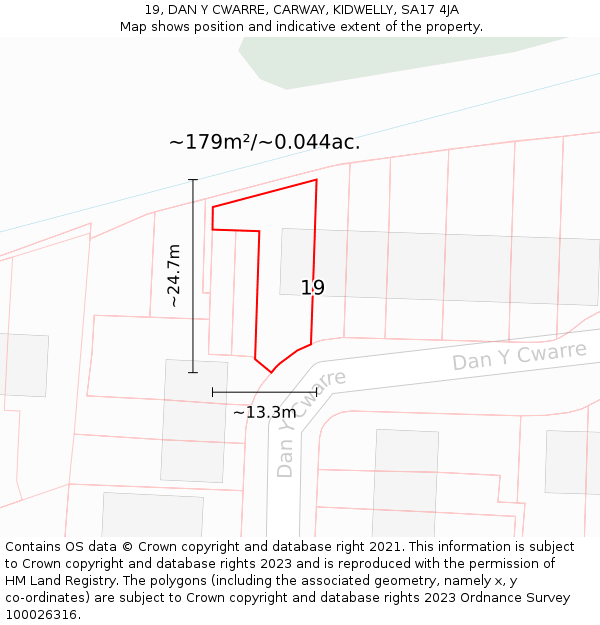 19, DAN Y CWARRE, CARWAY, KIDWELLY, SA17 4JA: Plot and title map