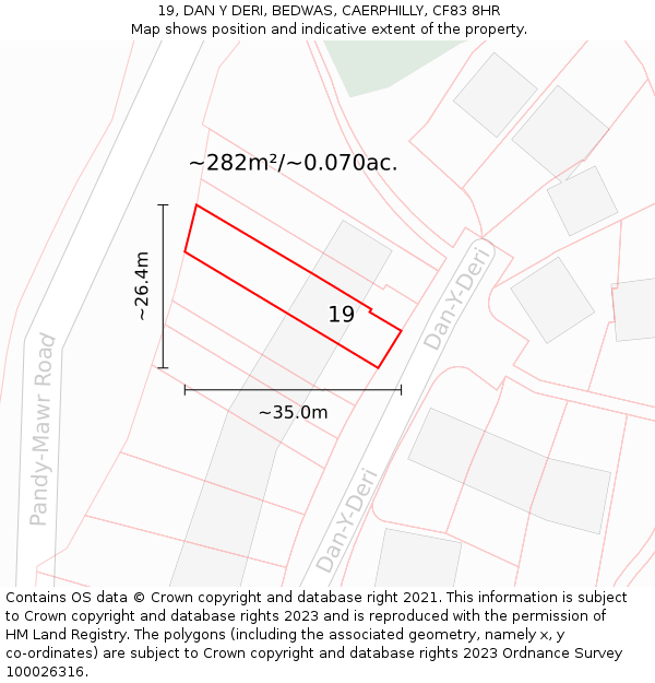 19, DAN Y DERI, BEDWAS, CAERPHILLY, CF83 8HR: Plot and title map
