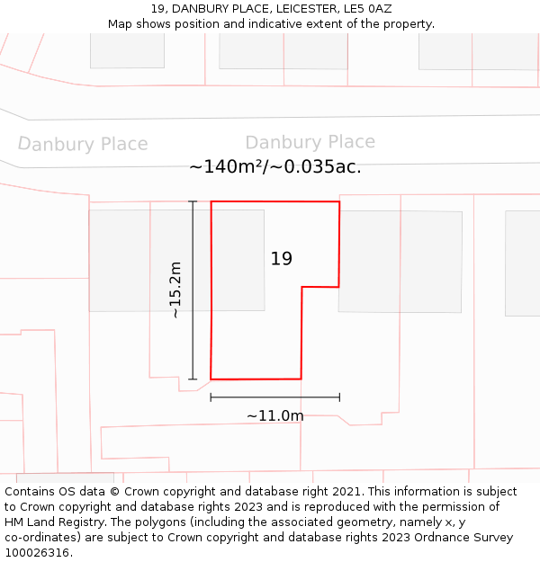 19, DANBURY PLACE, LEICESTER, LE5 0AZ: Plot and title map