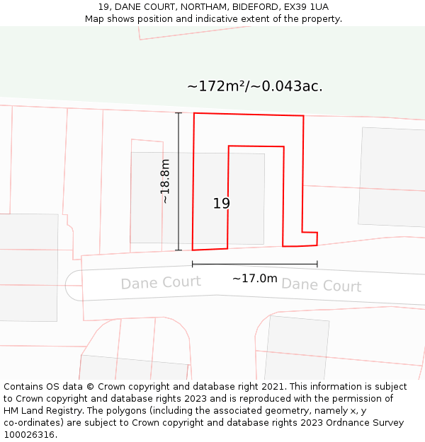 19, DANE COURT, NORTHAM, BIDEFORD, EX39 1UA: Plot and title map