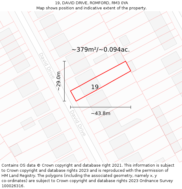 19, DAVID DRIVE, ROMFORD, RM3 0YA: Plot and title map