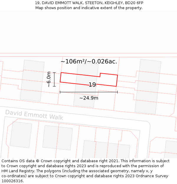 19, DAVID EMMOTT WALK, STEETON, KEIGHLEY, BD20 6FP: Plot and title map