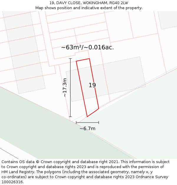 19, DAVY CLOSE, WOKINGHAM, RG40 2LW: Plot and title map