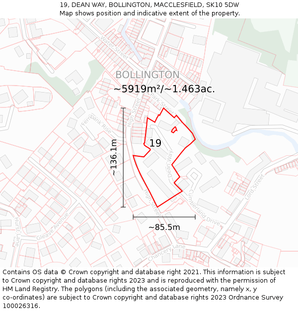 19, DEAN WAY, BOLLINGTON, MACCLESFIELD, SK10 5DW: Plot and title map