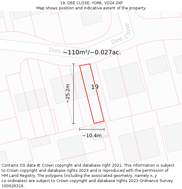 19, DEE CLOSE, YORK, YO24 2XP: Plot and title map