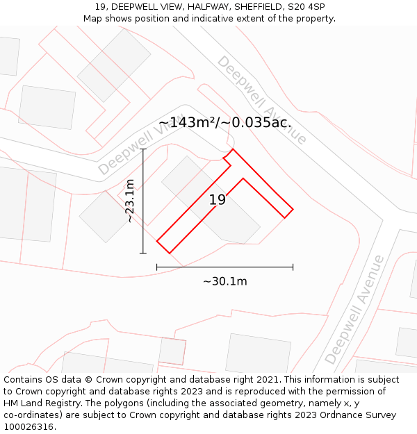 19, DEEPWELL VIEW, HALFWAY, SHEFFIELD, S20 4SP: Plot and title map