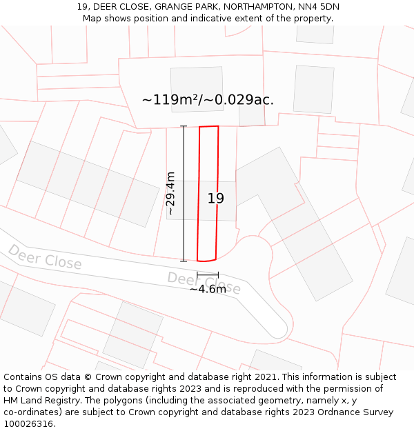 19, DEER CLOSE, GRANGE PARK, NORTHAMPTON, NN4 5DN: Plot and title map