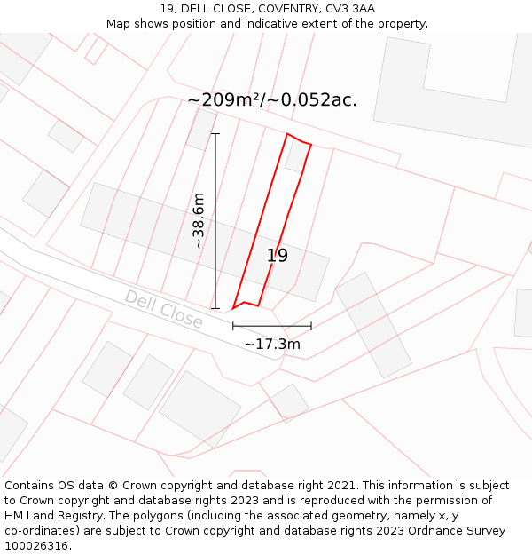 19, DELL CLOSE, COVENTRY, CV3 3AA: Plot and title map