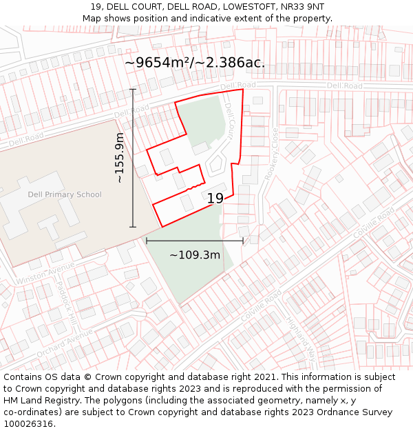 19, DELL COURT, DELL ROAD, LOWESTOFT, NR33 9NT: Plot and title map