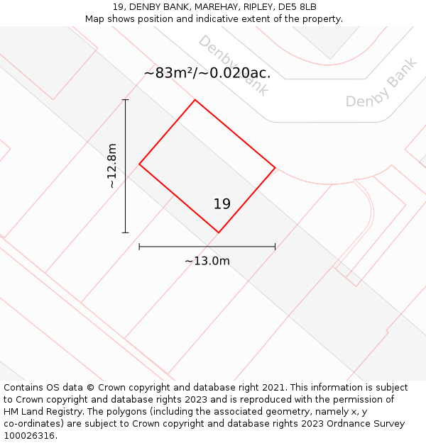 19, DENBY BANK, MAREHAY, RIPLEY, DE5 8LB: Plot and title map