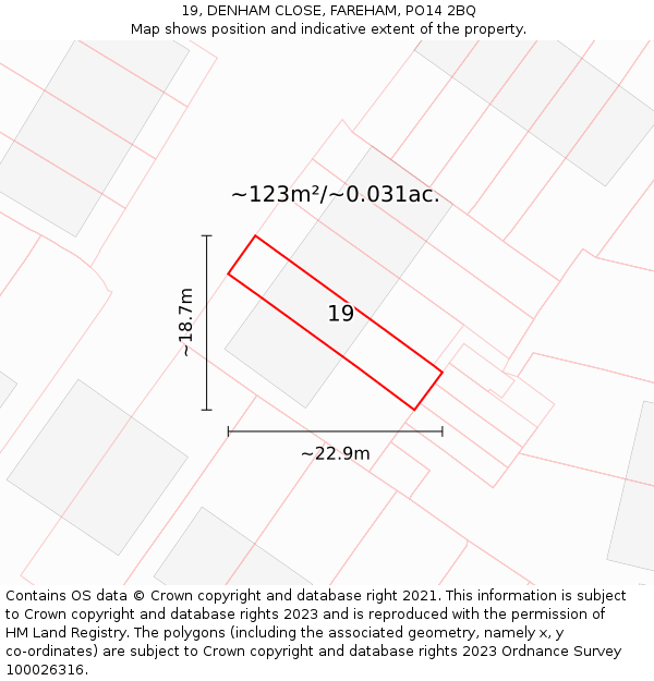 19, DENHAM CLOSE, FAREHAM, PO14 2BQ: Plot and title map