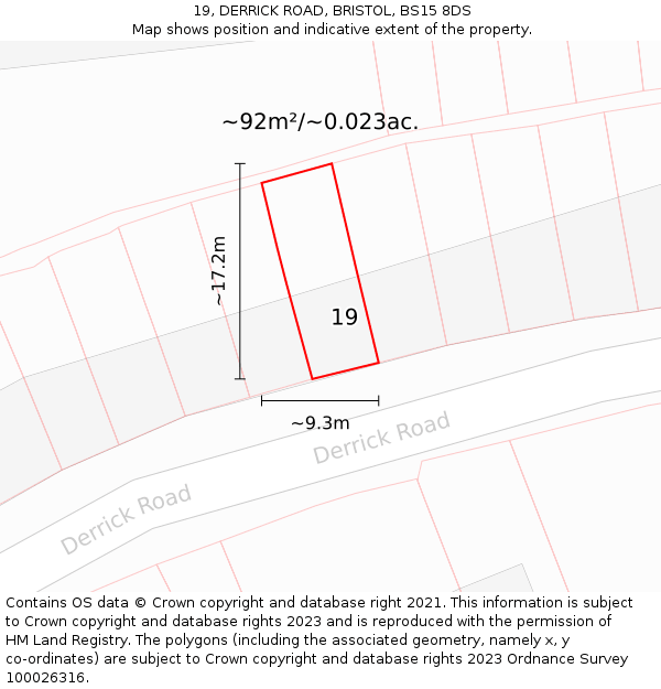 19, DERRICK ROAD, BRISTOL, BS15 8DS: Plot and title map