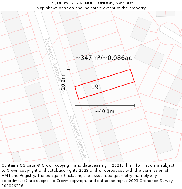 19, DERWENT AVENUE, LONDON, NW7 3DY: Plot and title map