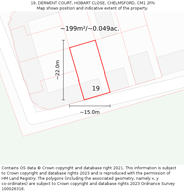 19, DERWENT COURT, HOBART CLOSE, CHELMSFORD, CM1 2FN: Plot and title map