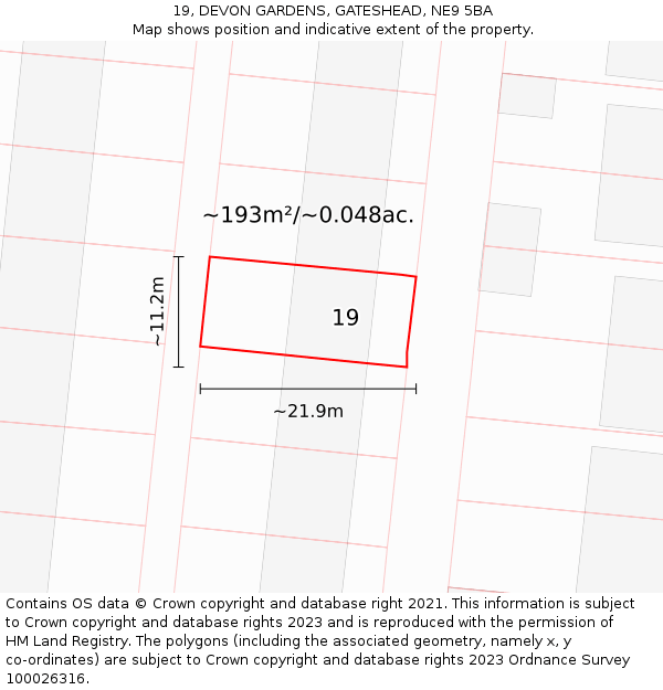 19, DEVON GARDENS, GATESHEAD, NE9 5BA: Plot and title map