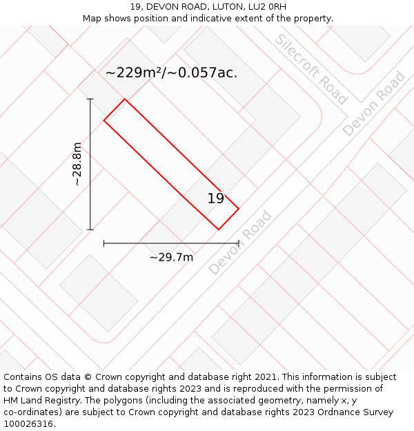 19, DEVON ROAD, LUTON, LU2 0RH: Plot and title map
