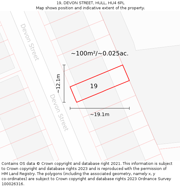 19, DEVON STREET, HULL, HU4 6PL: Plot and title map