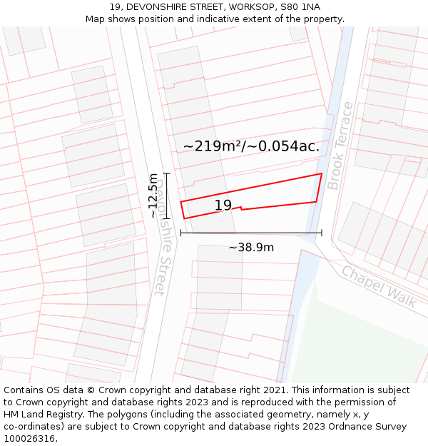 19, DEVONSHIRE STREET, WORKSOP, S80 1NA: Plot and title map