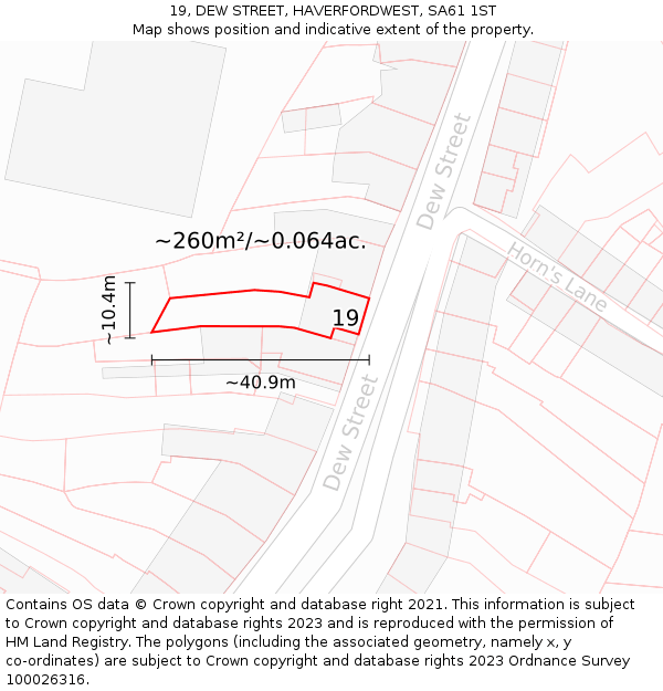 19, DEW STREET, HAVERFORDWEST, SA61 1ST: Plot and title map