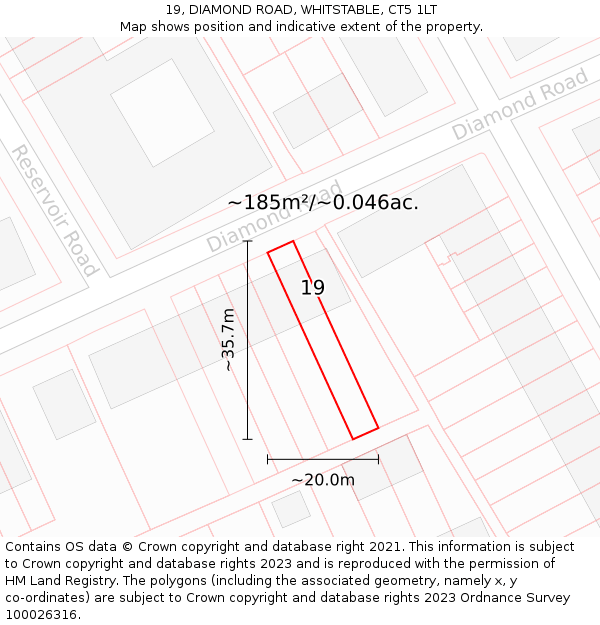 19, DIAMOND ROAD, WHITSTABLE, CT5 1LT: Plot and title map
